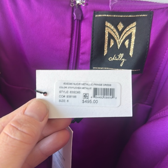 $495 FUCHSIA Milly Nuoir Metallic Fringe Dress - Picture 4 of 6